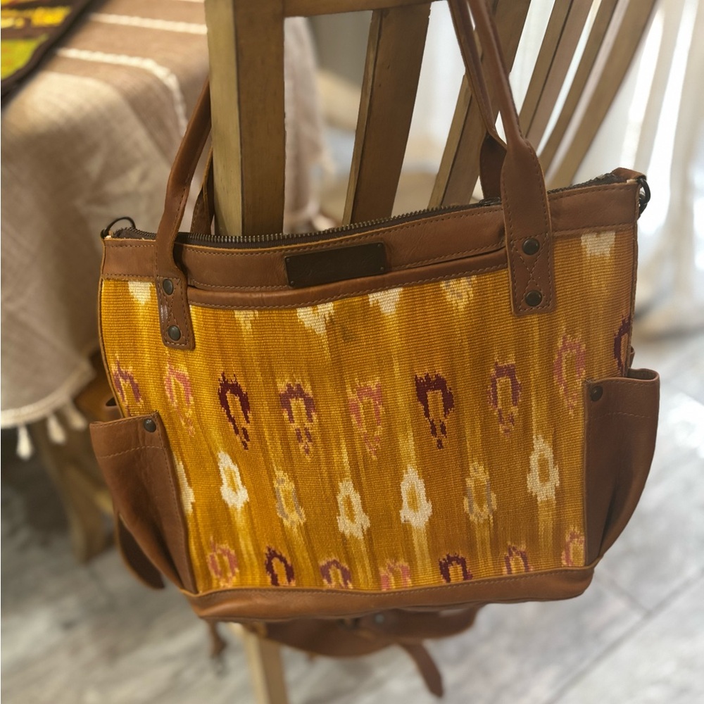 Nena & Co. Brown and Yellow Tote Bag with Leather Accents